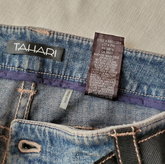NWT Tahari Indigo Straight Leg, Medium Rise Ribbon Waist Jeans Size 12 M8DU2204 - Picture 2 of 12